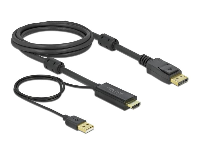 Delock Kabel HDMI – Displayport, HDMI/USB 2.0 - DisplayPort Delock HDMI zu DisplayPort Kabel 4K 30 Hz 2 m