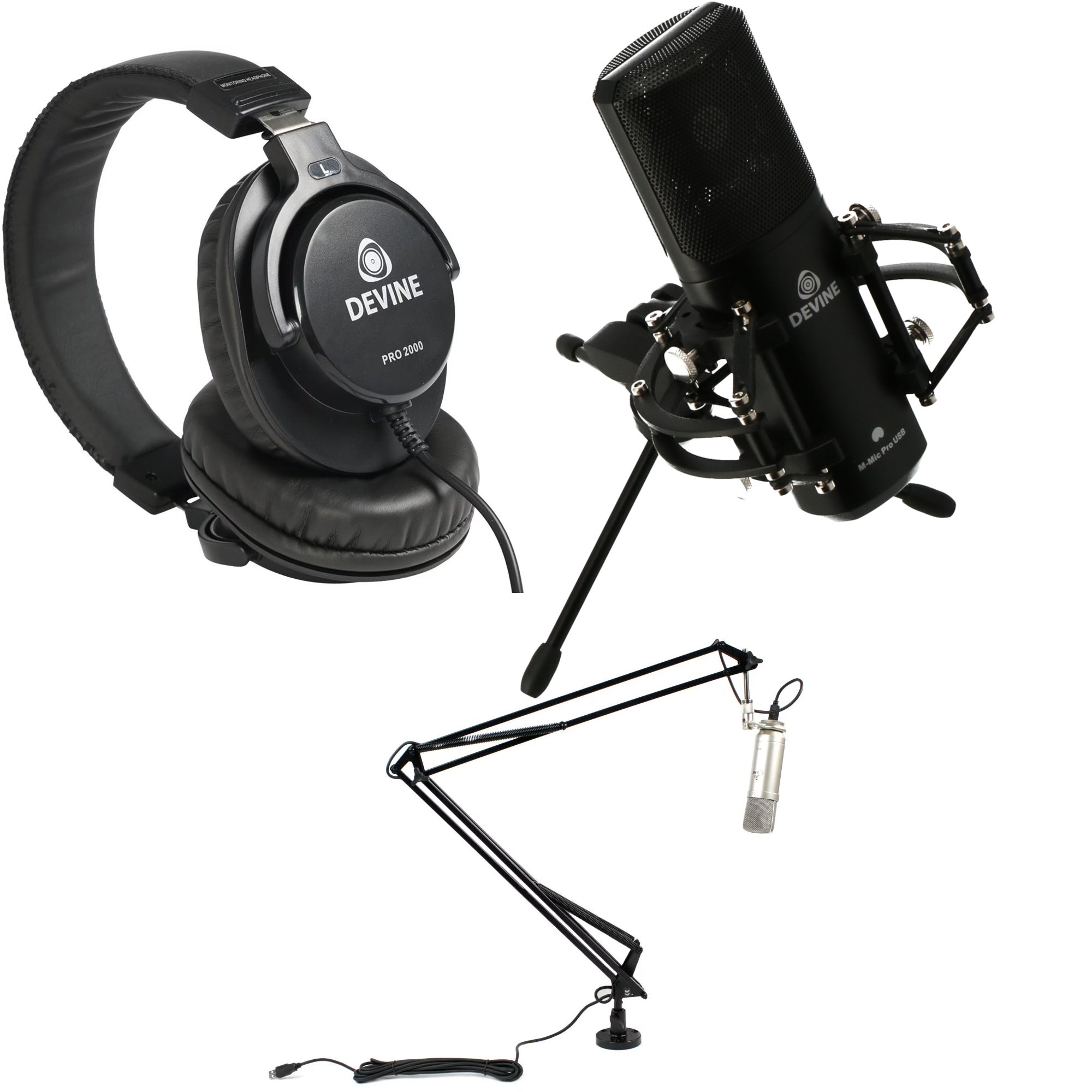 Devine M-Mic PRO USB Podcast Bundel met broadcast arm en hoofdtelefoon
