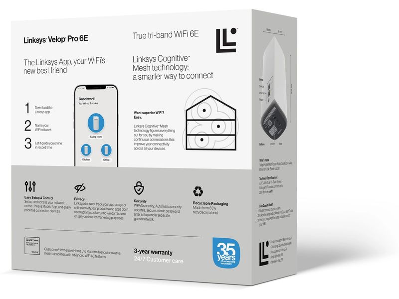 Linksys Mesh-System Velop Pro 6E 1er-Pack MX6201 Tri-Band Mesh WiFi 6E Router