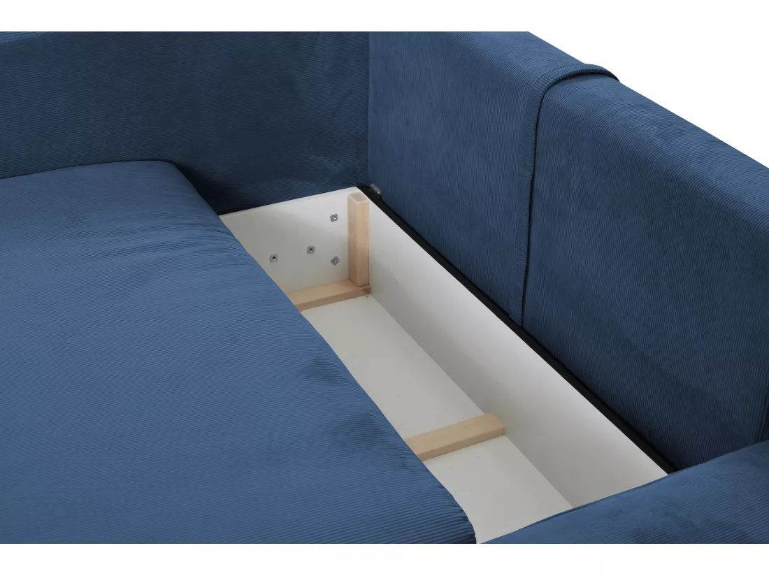 Canapé d'angle droit convertible en velours côtelé bleu marine TEODORA