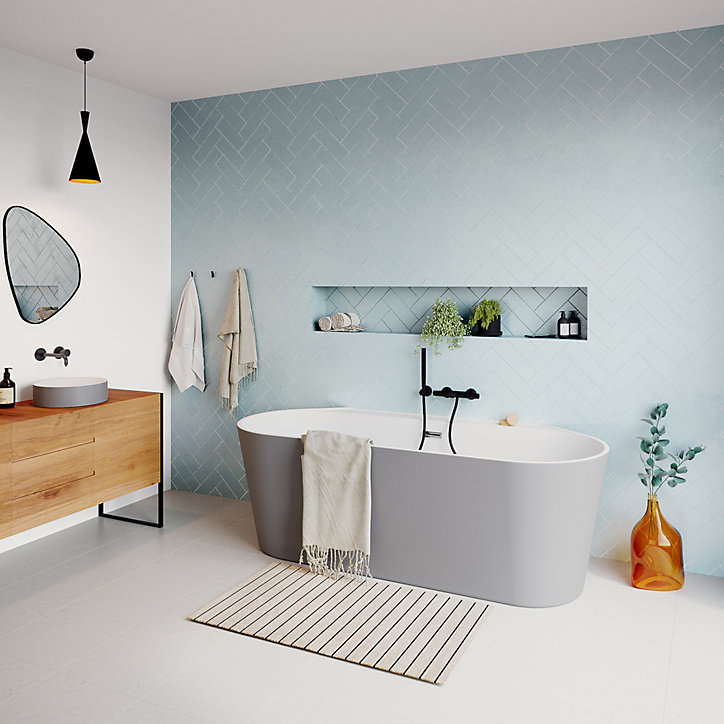 Baignoire semi-îlot Nakina L. 150 cm x l. 75 cm gris