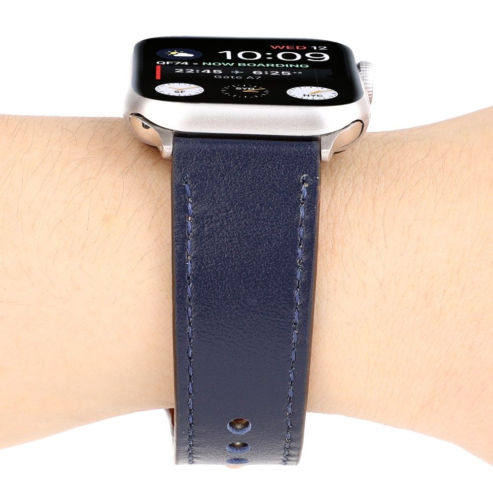 Apple Watch (42/41/40/38 mm) Echtleder Ersatz Armband mit Druckverschluss (Gelenkumfang 172-214 mm) - Blau / Weiss