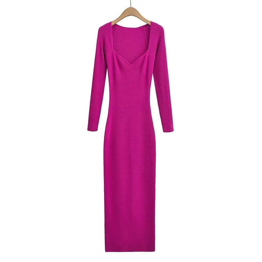 Reknovine - Lange mouw gebreide maxi-bodyconjurk