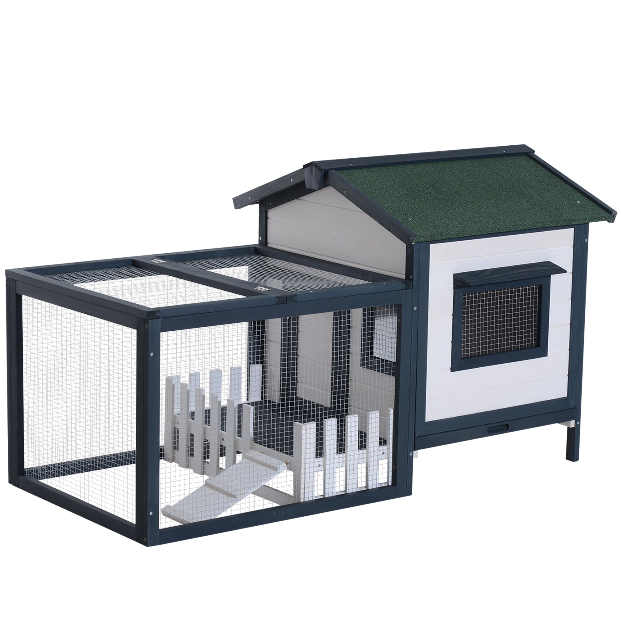 PawHut Meerschweinchenstall mit Freigehege grün, weiß 151 x 78 x 84 cm (LxBxH)