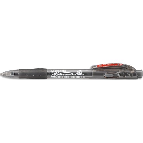 Stylo-bille stabilo marathon retractable autonomie xxl 5,5kmrechargeable pointe moyenne grip antiderapant coloris noir