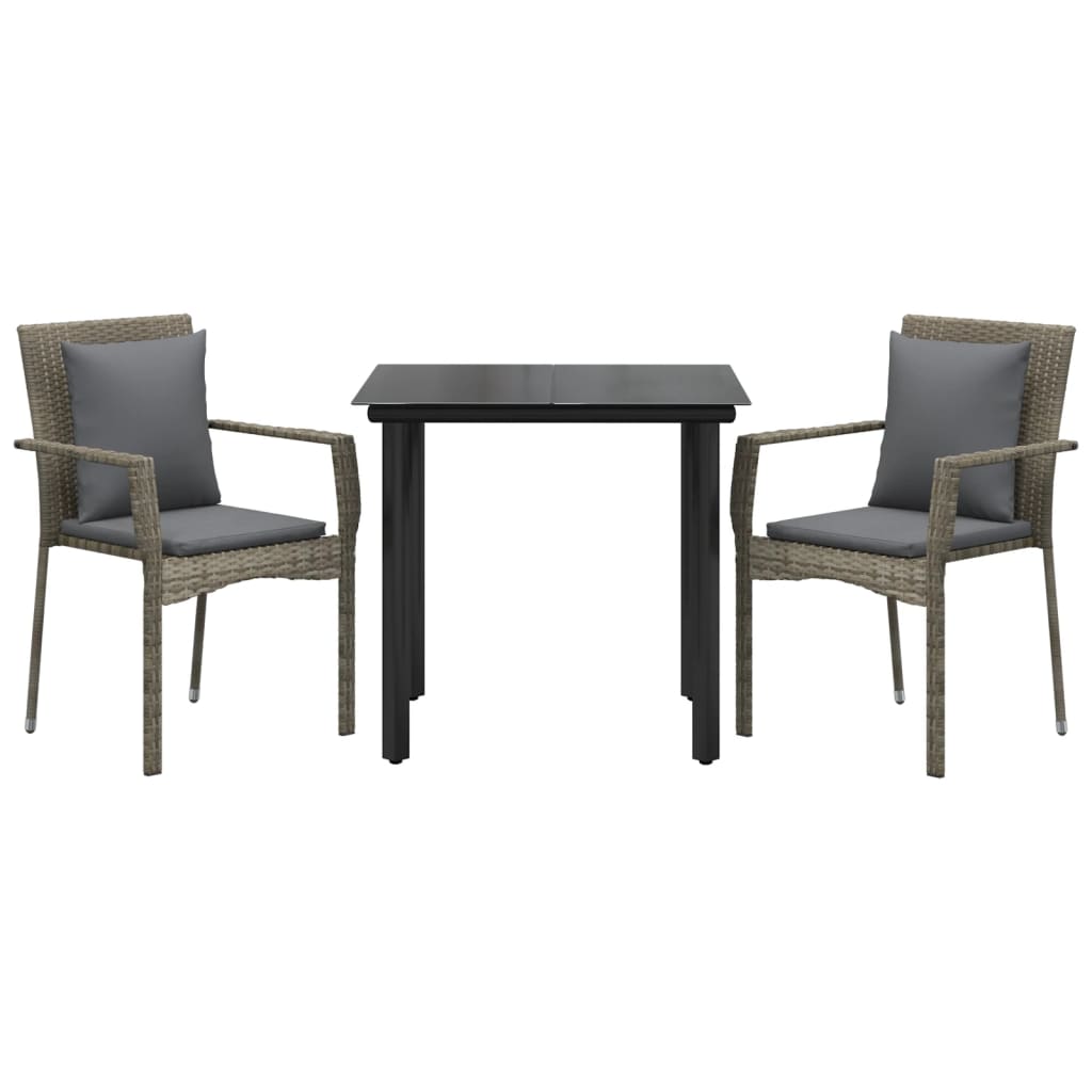 Mobilier à dîner de jardin 3 pièces avec coussins noir et gris