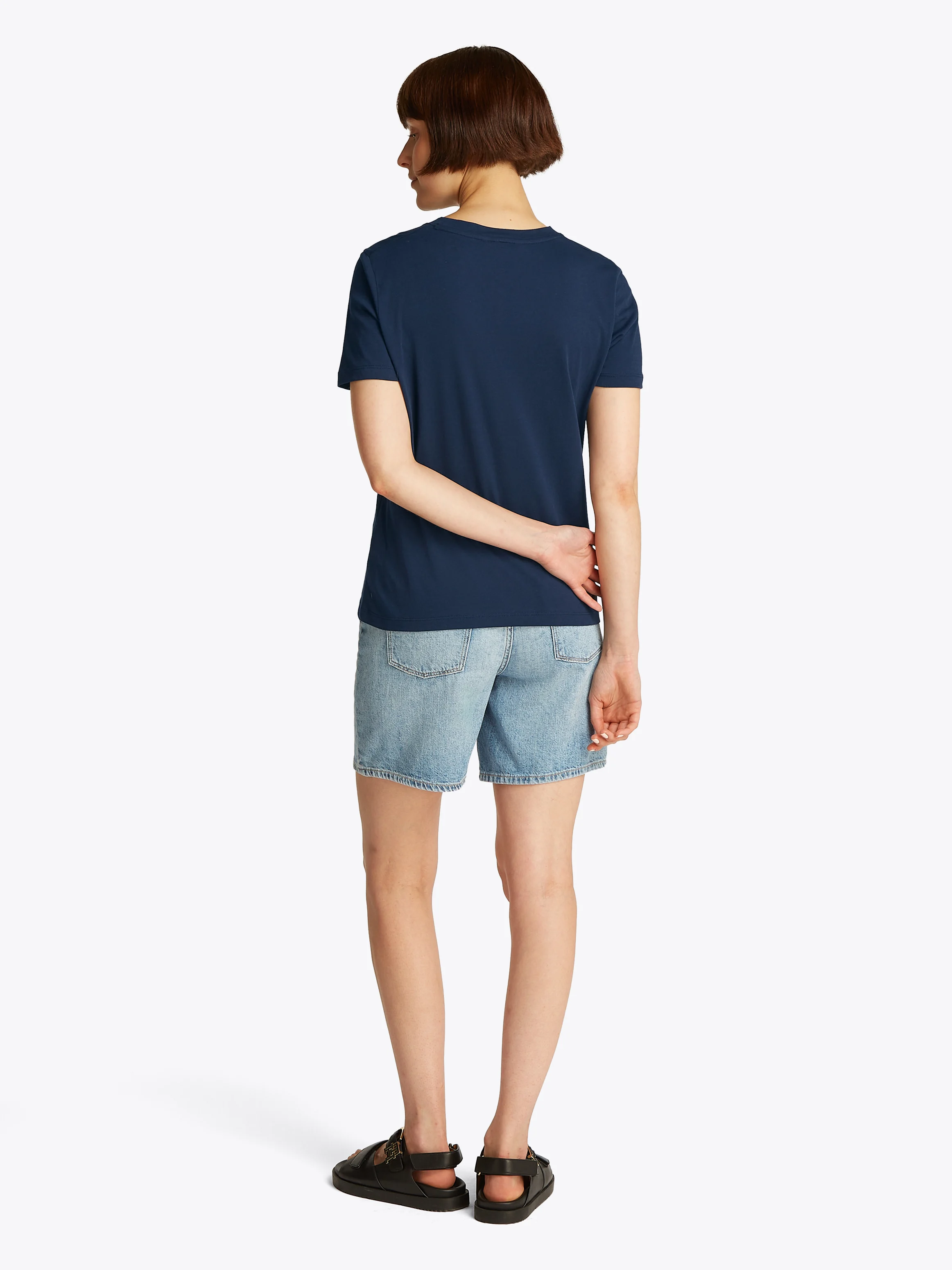 Tee-shirt droit encolure ronde en coton | Bleu