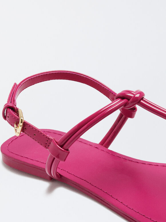 Sandália rasteira com nó - Fúcsia
