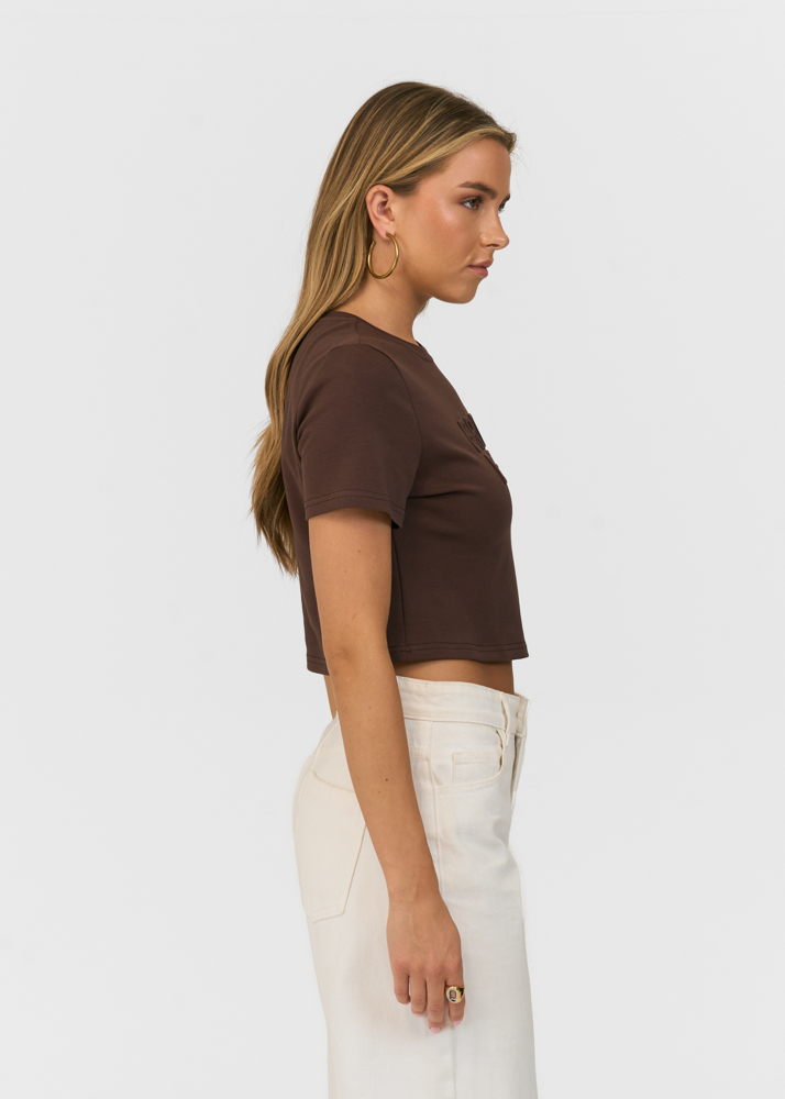 Friday Denim embossed logo t-shirt choco bruin