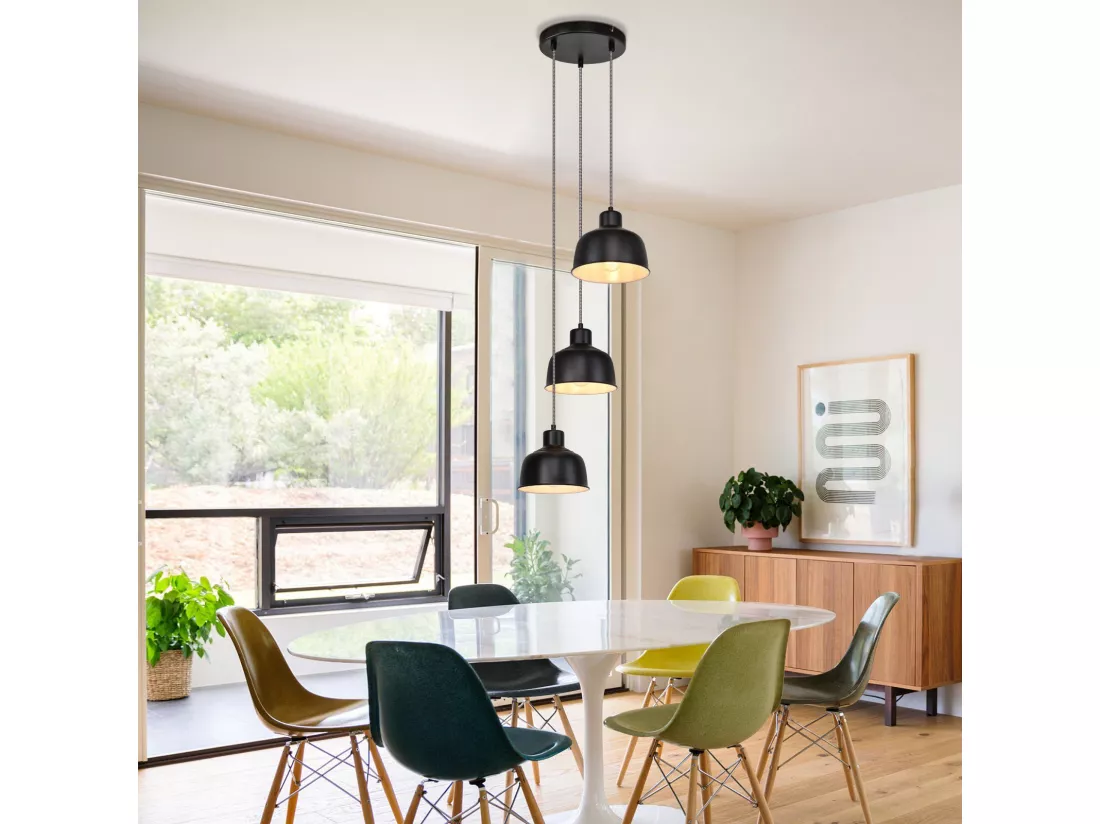 NETTLIFE Suspension Métal Diam.17,8 cm E27 Noir Vintage Industriel Rétro Cuisine Lampe 3 Ampoules pour Salle à Manger Chambre Salon Cuisine Hôtel