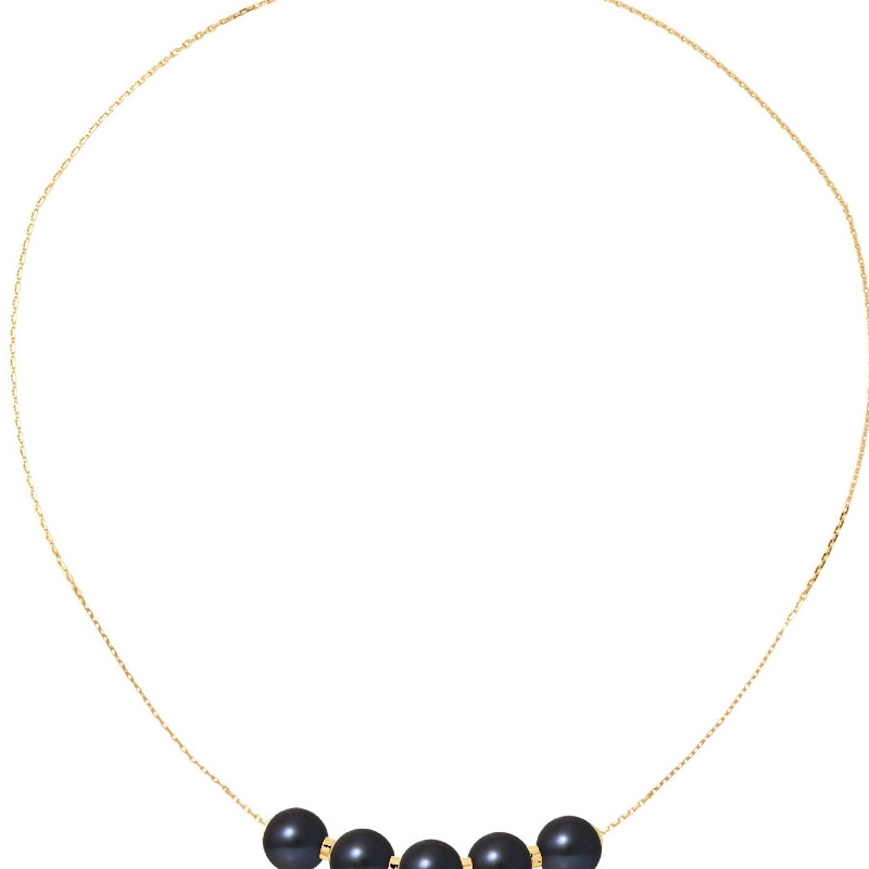 Collier ras du cou Femme 5 Perles de culture d'eau douce Noires 8 mm AA et Or jaune 750/1000