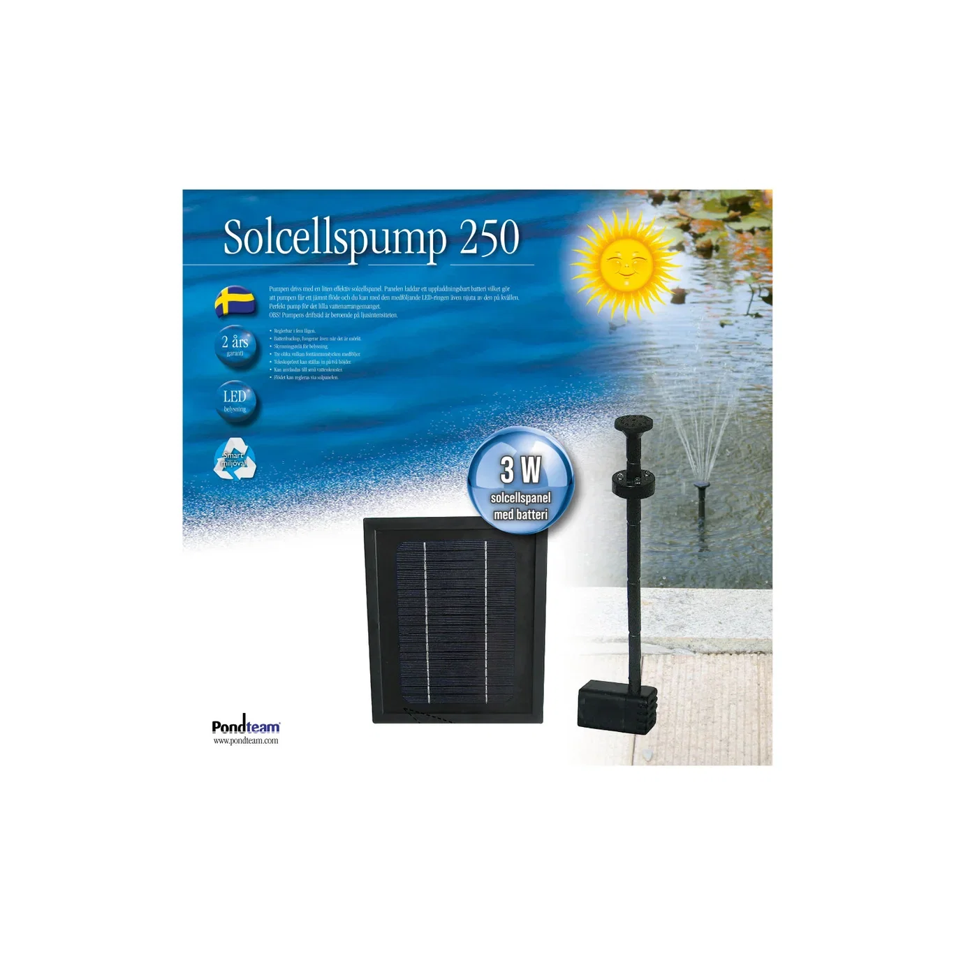 Pondteam Solcellespumpe med LED-ring