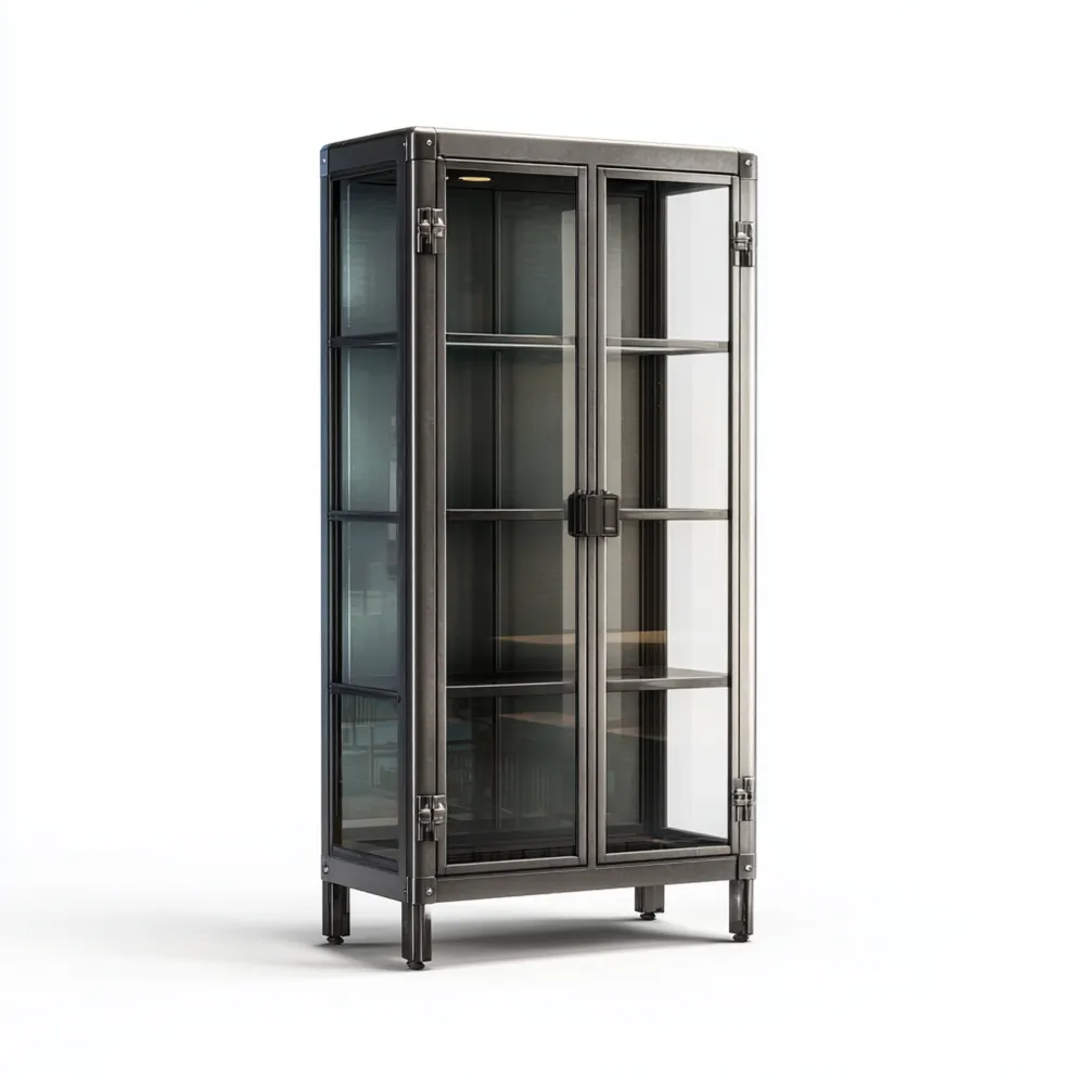 Vitrine Metall und Glas 180x80x40 cm – Schwarz – Industrial Design