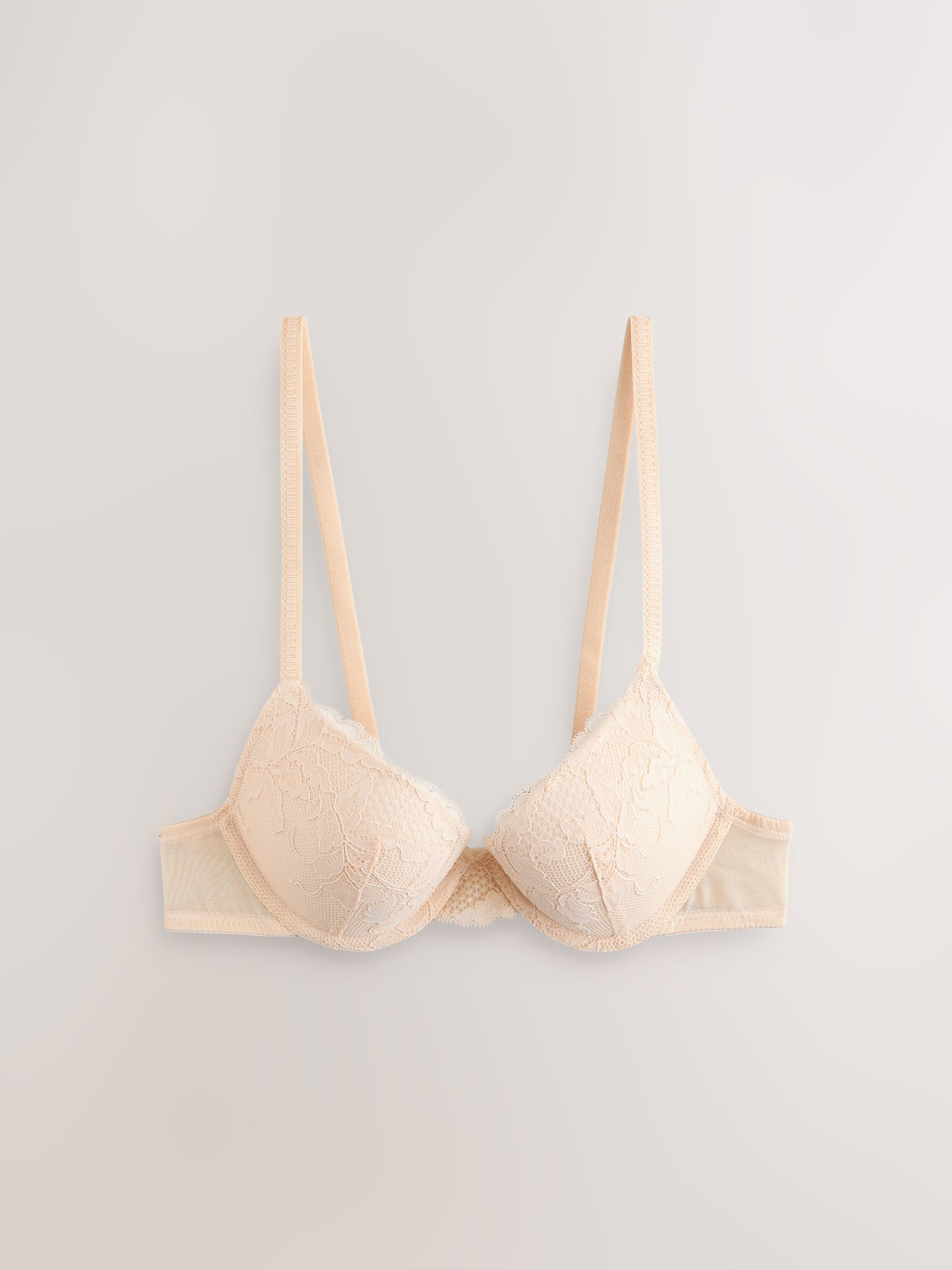 Praline huidskleur & wit - Set van 2 push-up beha's met lage decolleté en kant