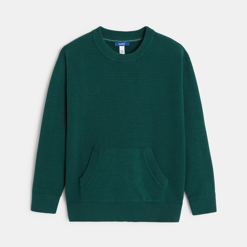 Pull à poche kangourou vert garçon