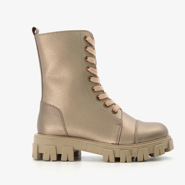 GROOT leren meisjes veterboots goud