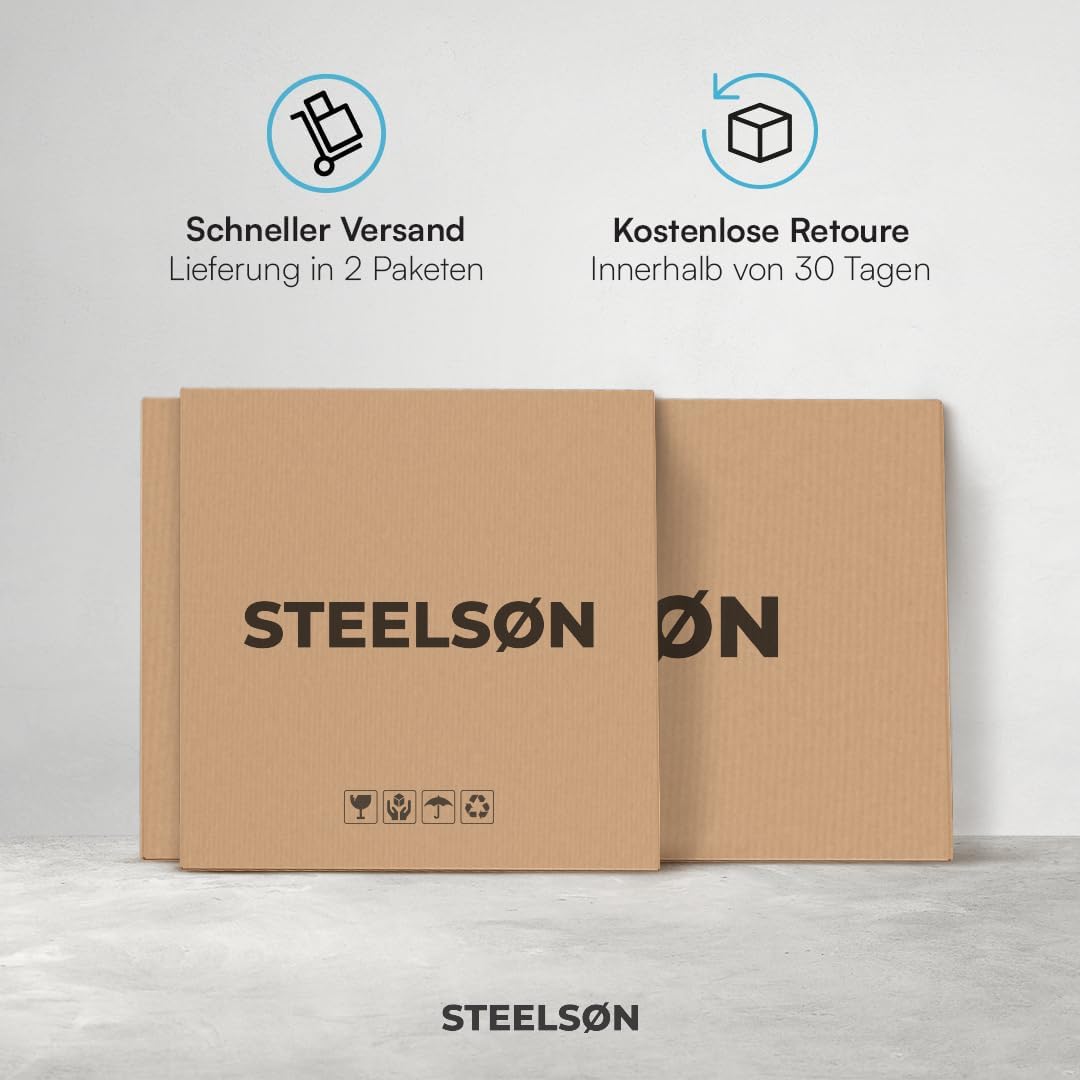 STEELSØN Veloria Rattan Gartenmöbel Set 4-TLG. – Gartenlounge mit Sofas, Tisch & Box – Outdoor Sitzgruppe bis 4 Personen – Sitzgarnitur Garten/Balkon/Terasse grau/anthrazit mit Stauraum