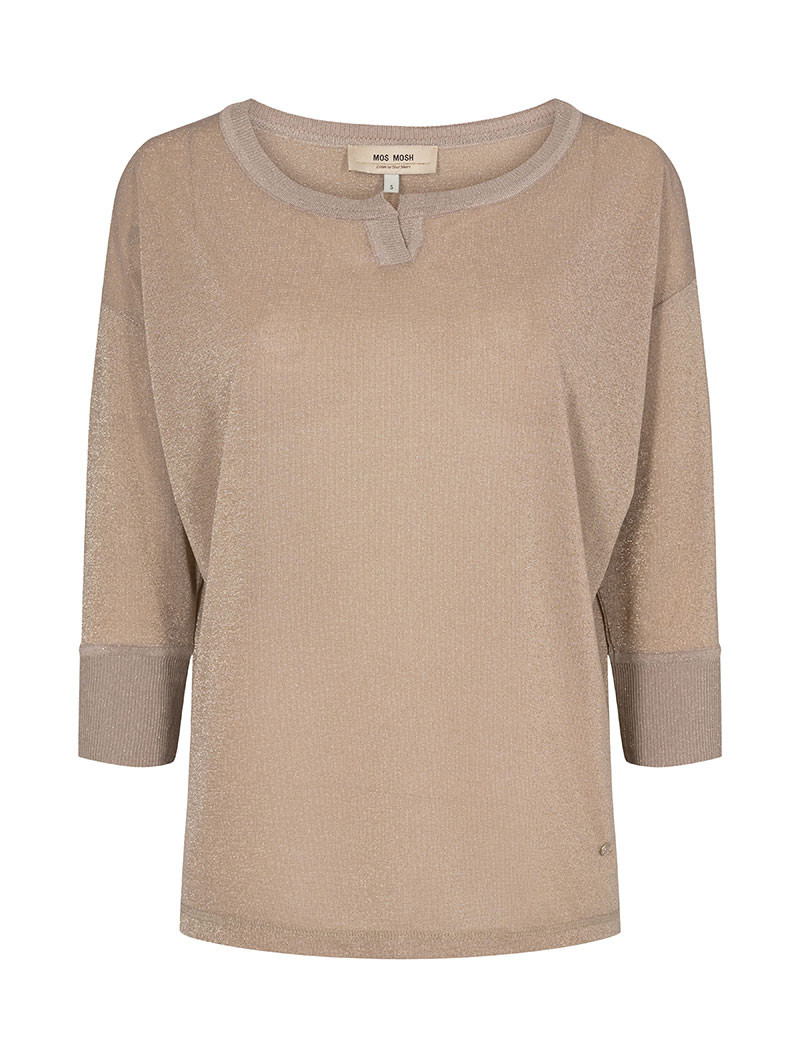MOS MOSH TOP FEMME KIARA MANCHES 3/4 MAILLE LUREX STUCCO