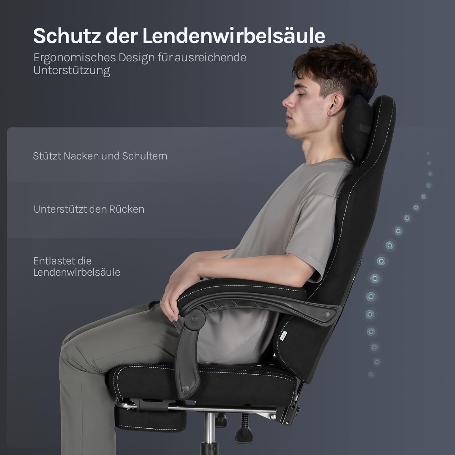 WOLTU Gaming Stuhl mit Massagefunktion, Computerstuhl Ergonomisch, Taschenfederkissen, Lendenmassage, Kopfkissen, Fußstütze, Drehstuhl, 150 kg, Tech-Stoff, Schwarz+Weiß