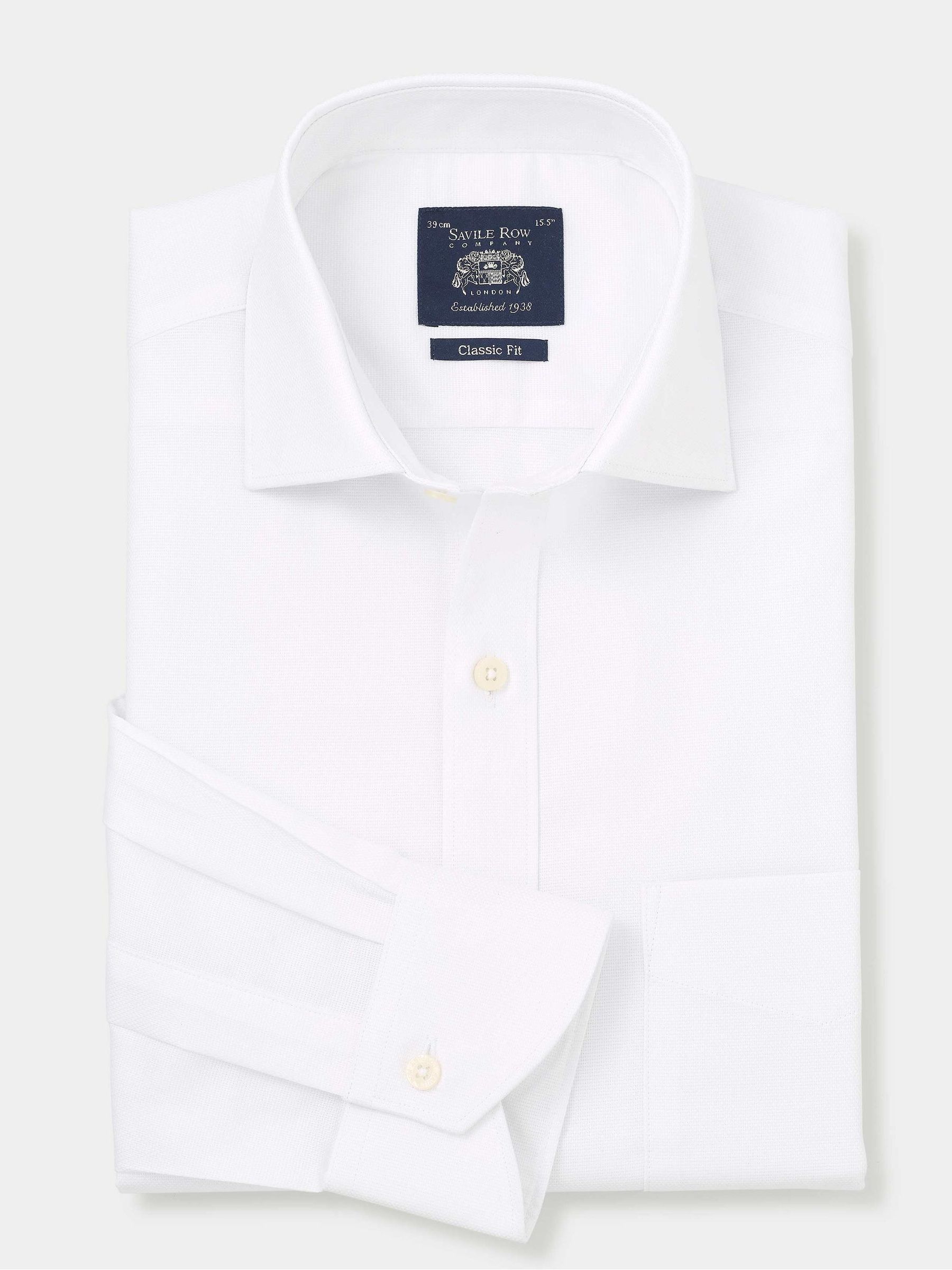 Savile Row Company Textured 100% Cotton Classic Fit Single Cuff Formal White Shirt