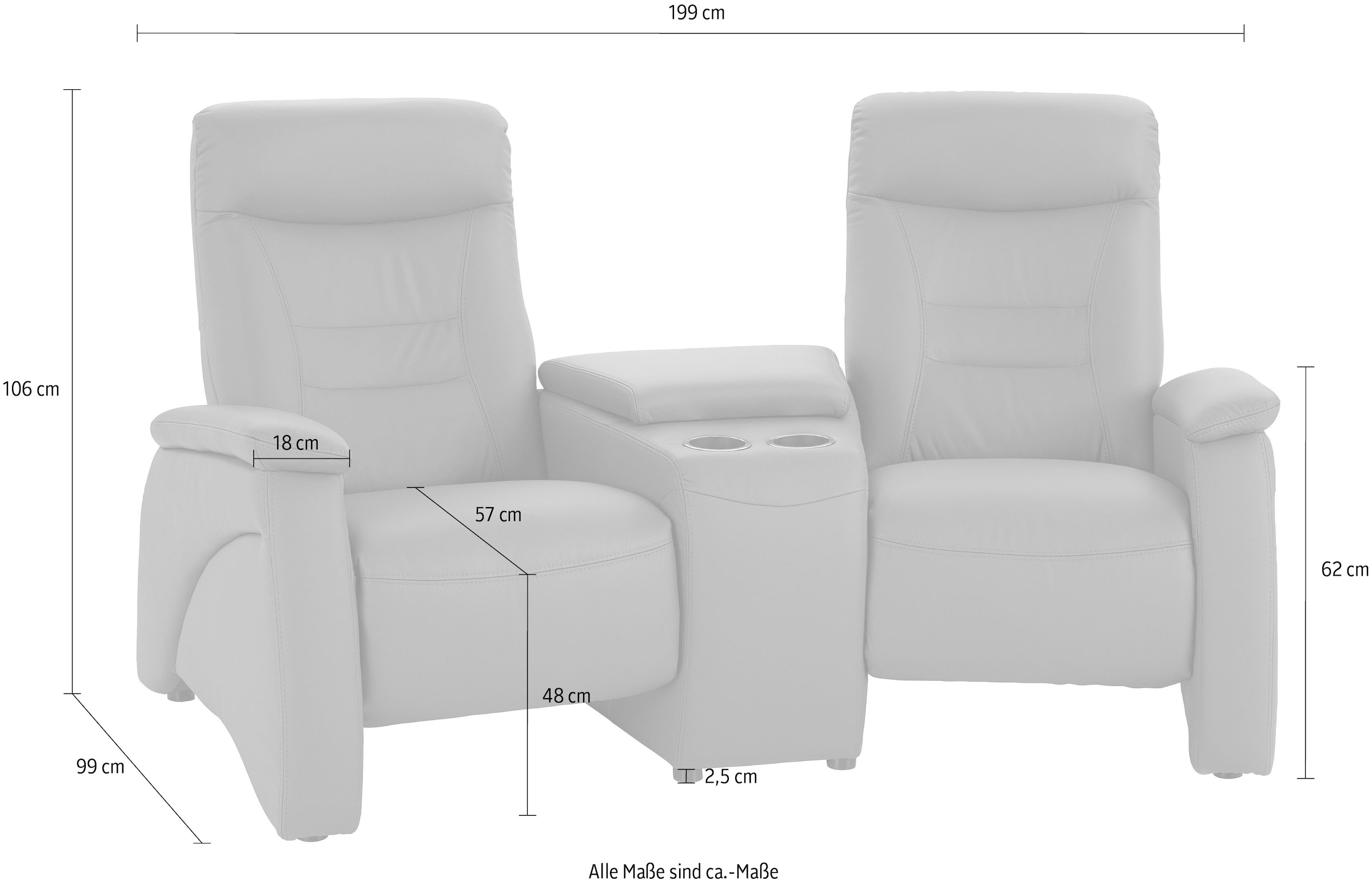 exxpo - sofa fashion 2,5-Sitzer »Ascoli, Kinosofa mit hohem Sitzkomfort, bequeme Armlehnen« inkl. Relaxfunktion, mit Ablage und Staufach, hohe Rückenlehne