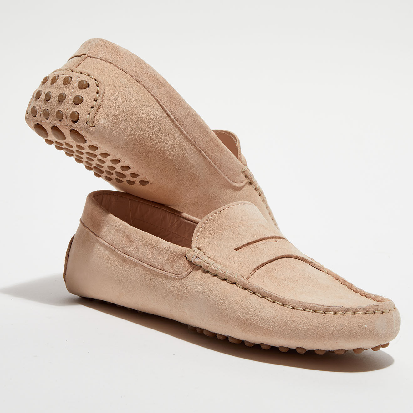 Loafers Mocassins en Velours de Cuir Jade beiges
