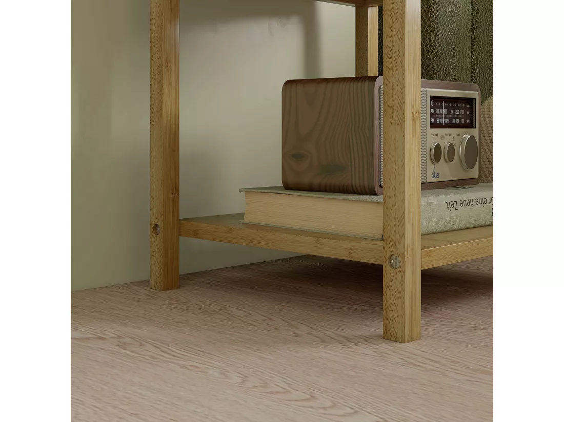 Lot de 2 chevets tables de nuit style naturel - 2 tiroirs, étagère - bois de bambou verni