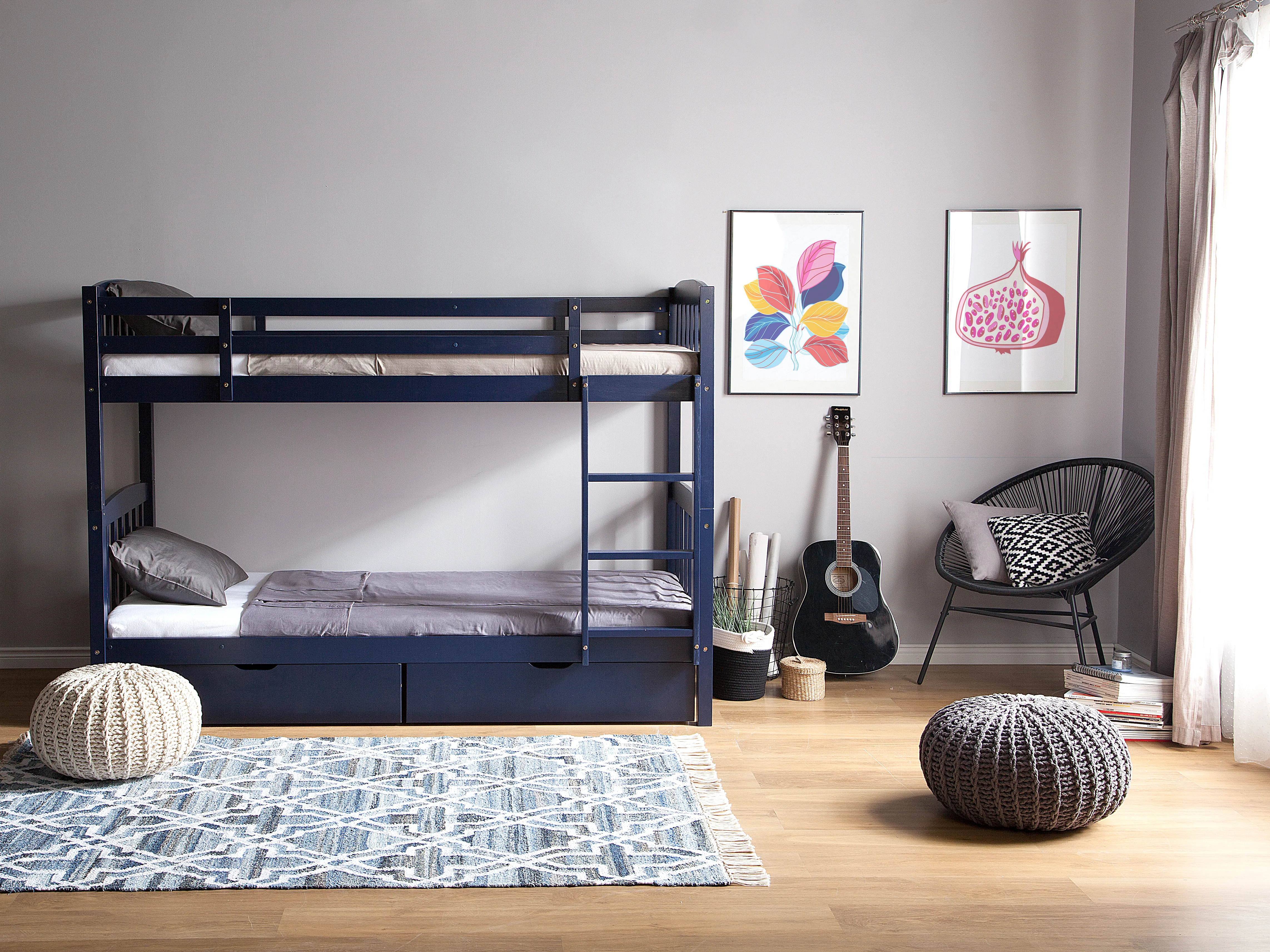 Hoogslaper met laden Dennenhout REVIN 90 x 200 cm Marineblauw