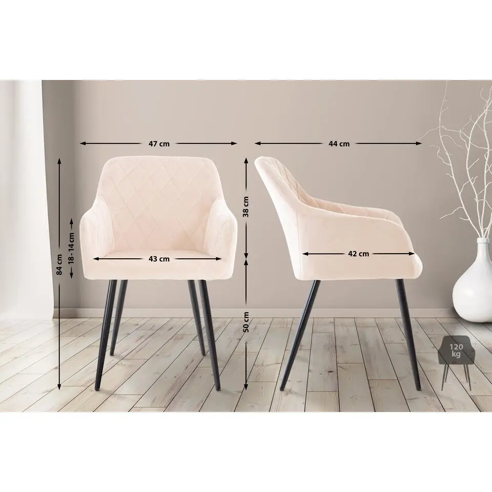 CLP Eetkamerstoel Shila zwart Frame - Fluweel - beige
