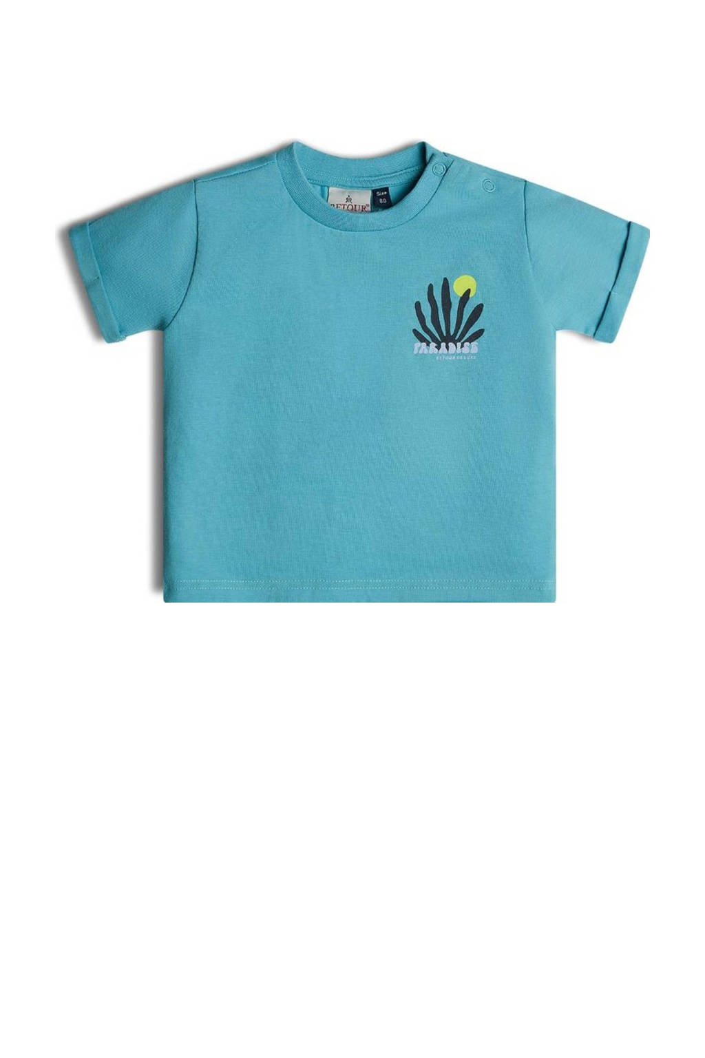 Retour Jeans T-shirt Pepijn met backprint aquablauw