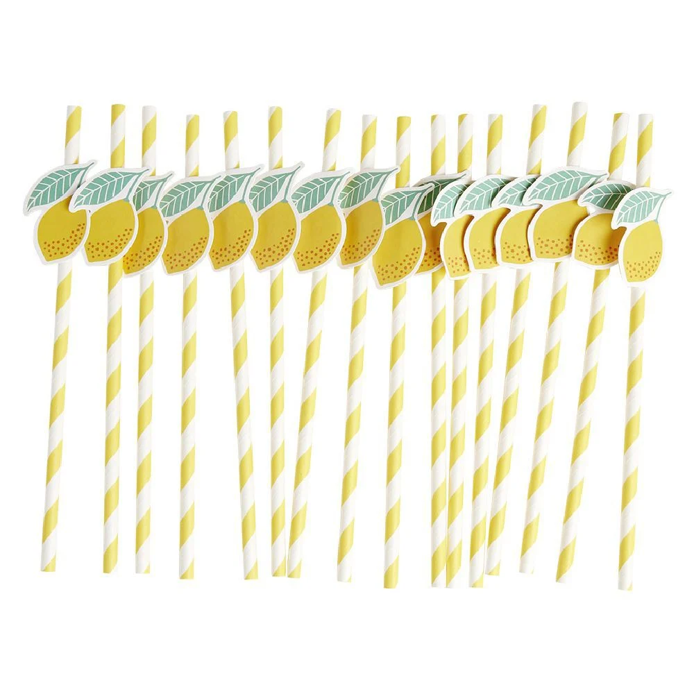 Paille papier décor spirale colorée avec fantaisie x16 - Ø0,5 x H27cm