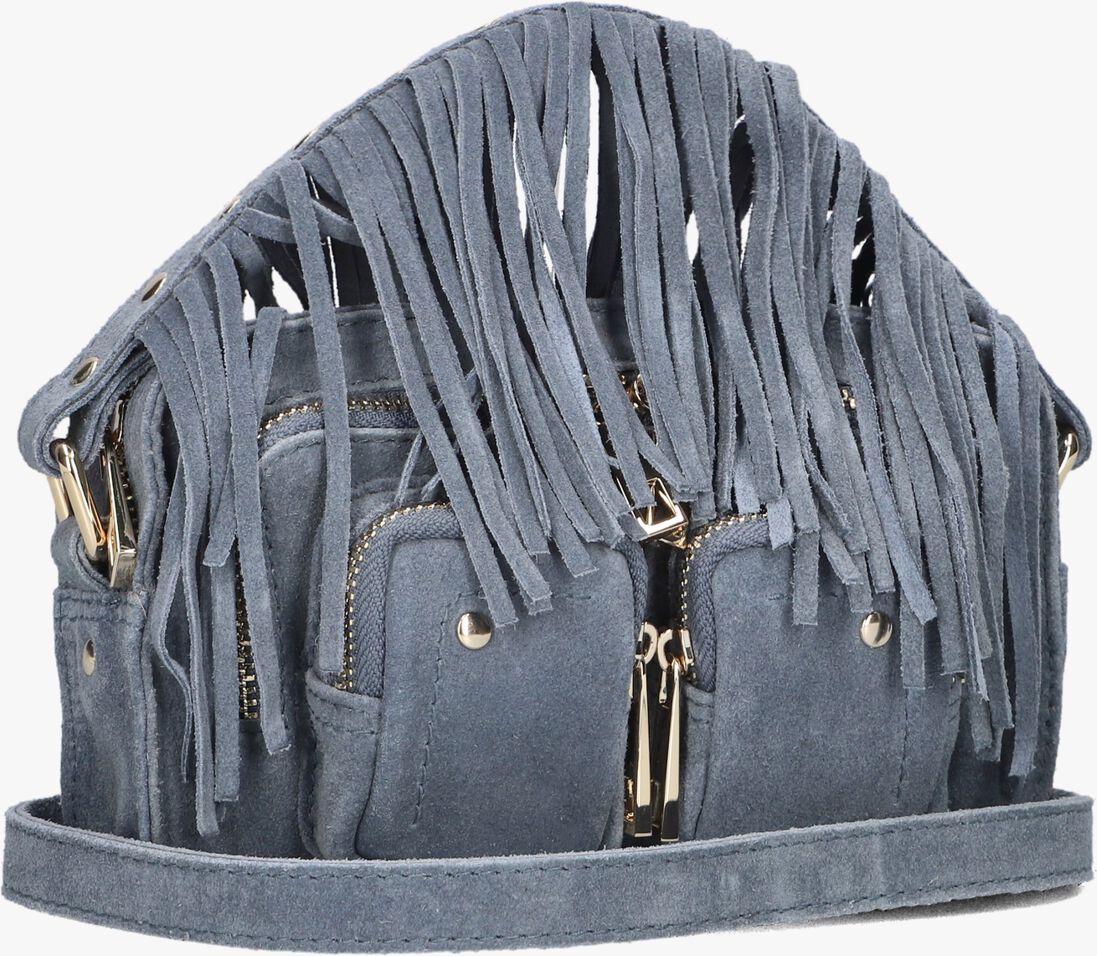 blauwe núnoo schoudertas helena fringe suède