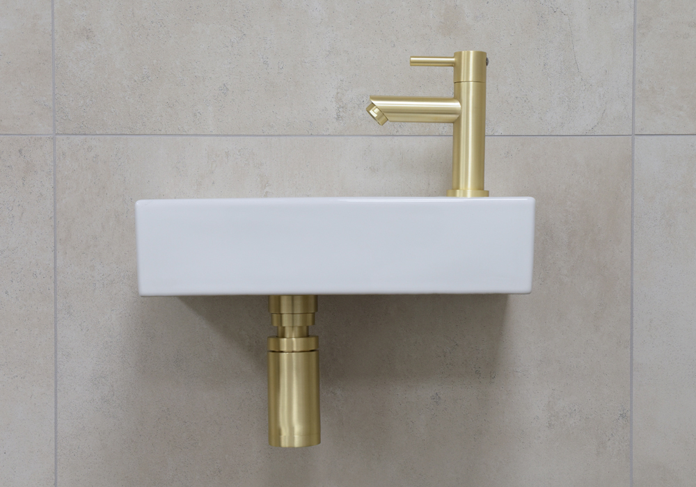 Mueller Mini Rhea fonteinset met gouden kraan en toebehoren rechts