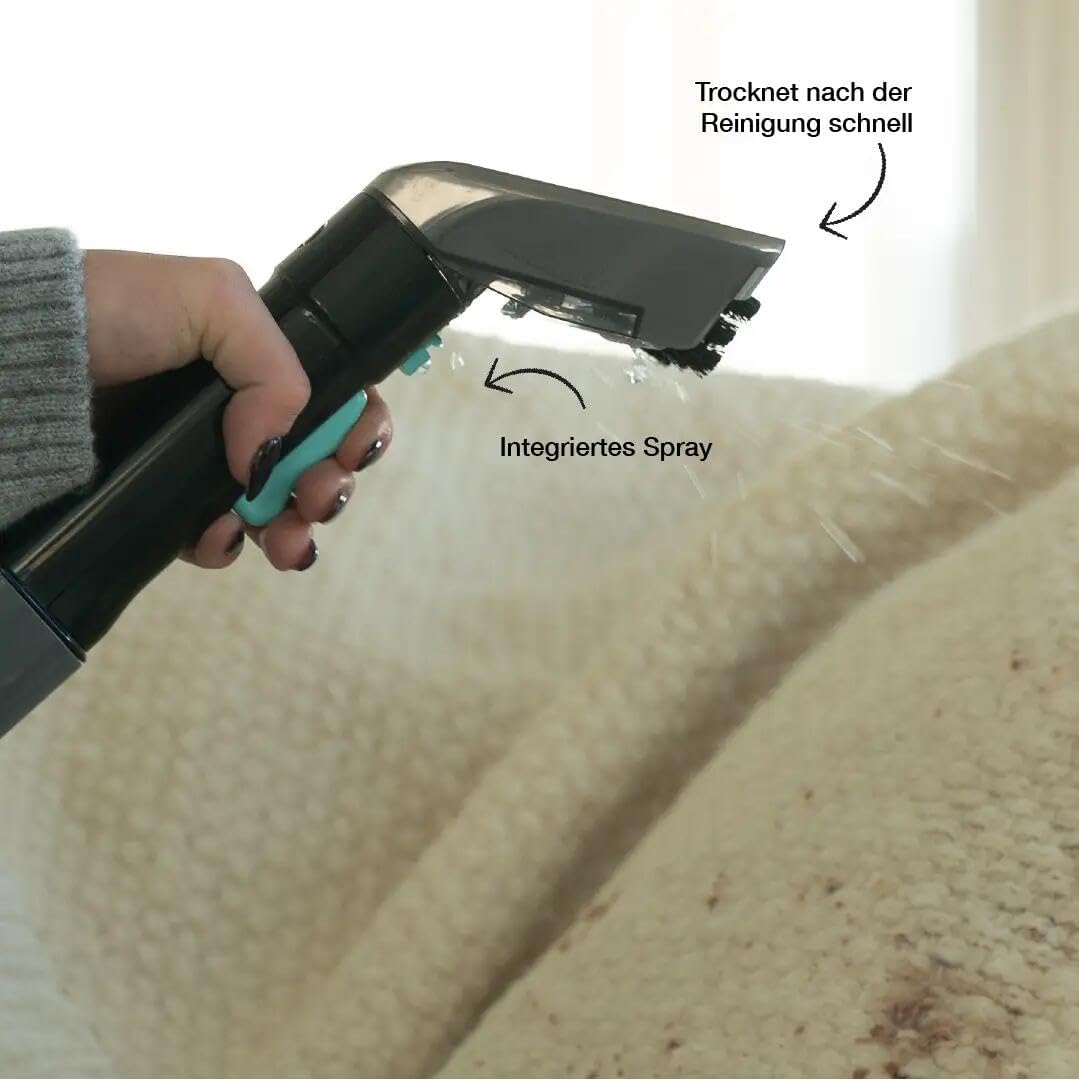 Waschsauger - Fleckenreiniger für Teppich, Sofa, Vorleger, Polster, Treppen, Auto - Leistungsstarker Teppichreiniger - Polsterreiniger Gerät 650W, 1,4L, Grau/Blau
