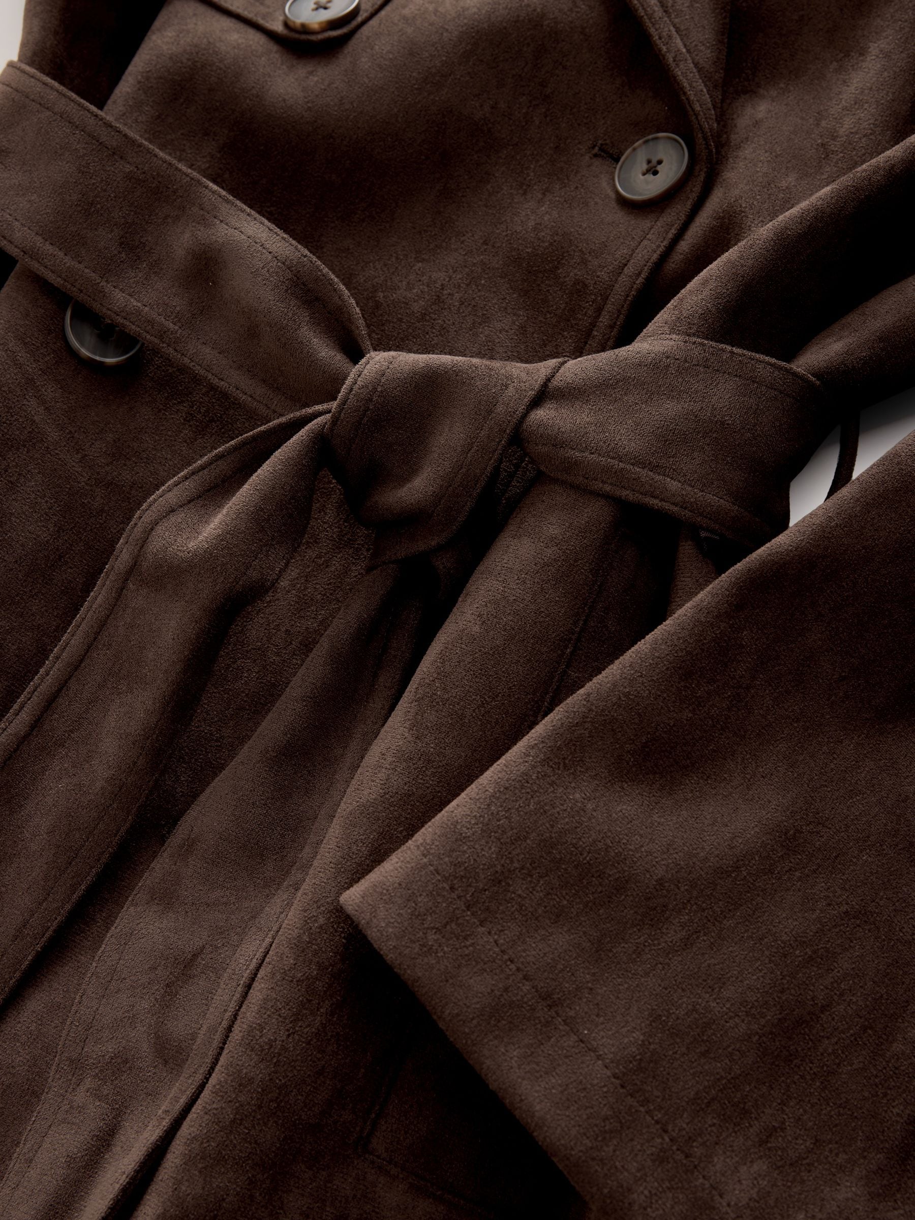 Chocoladebruin - Trenchcoat van imitatiesuède