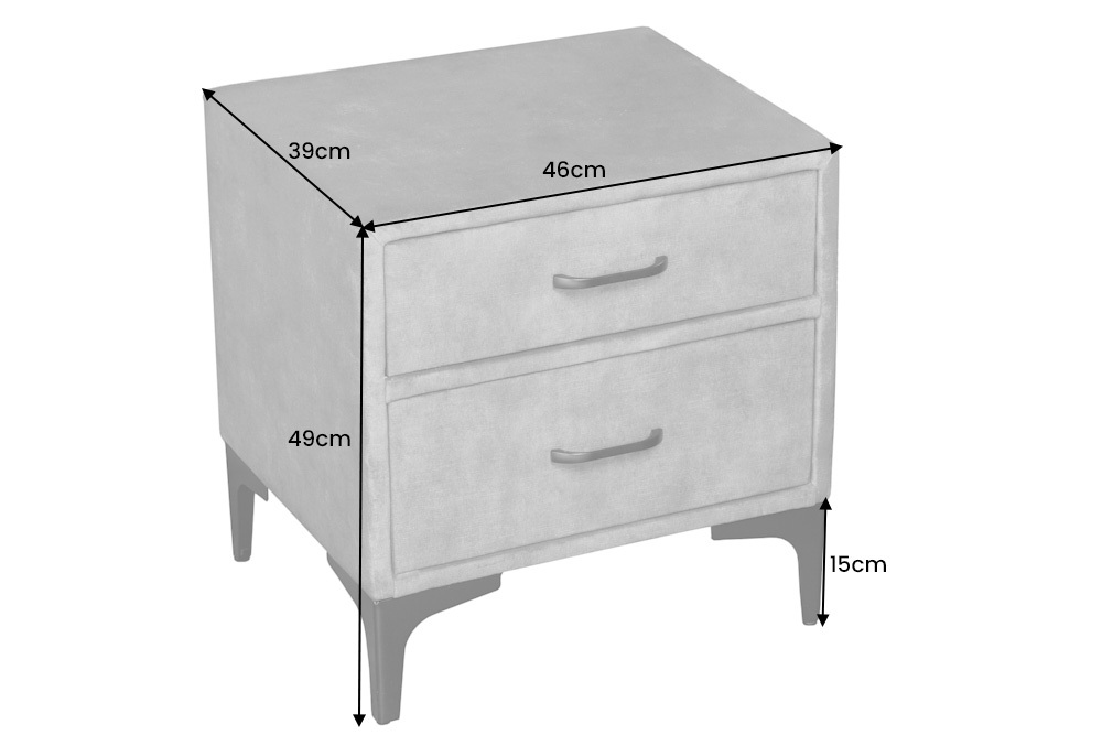 Design Nachttisch BOUTIQUE 50cm dunkelgrau Samt zwei Schubladen