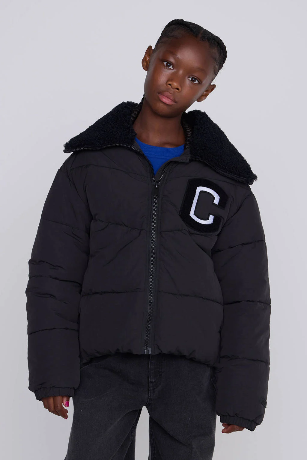 Coolcat Puffer Winterjas Joycemet Teddy Kraag Zwart