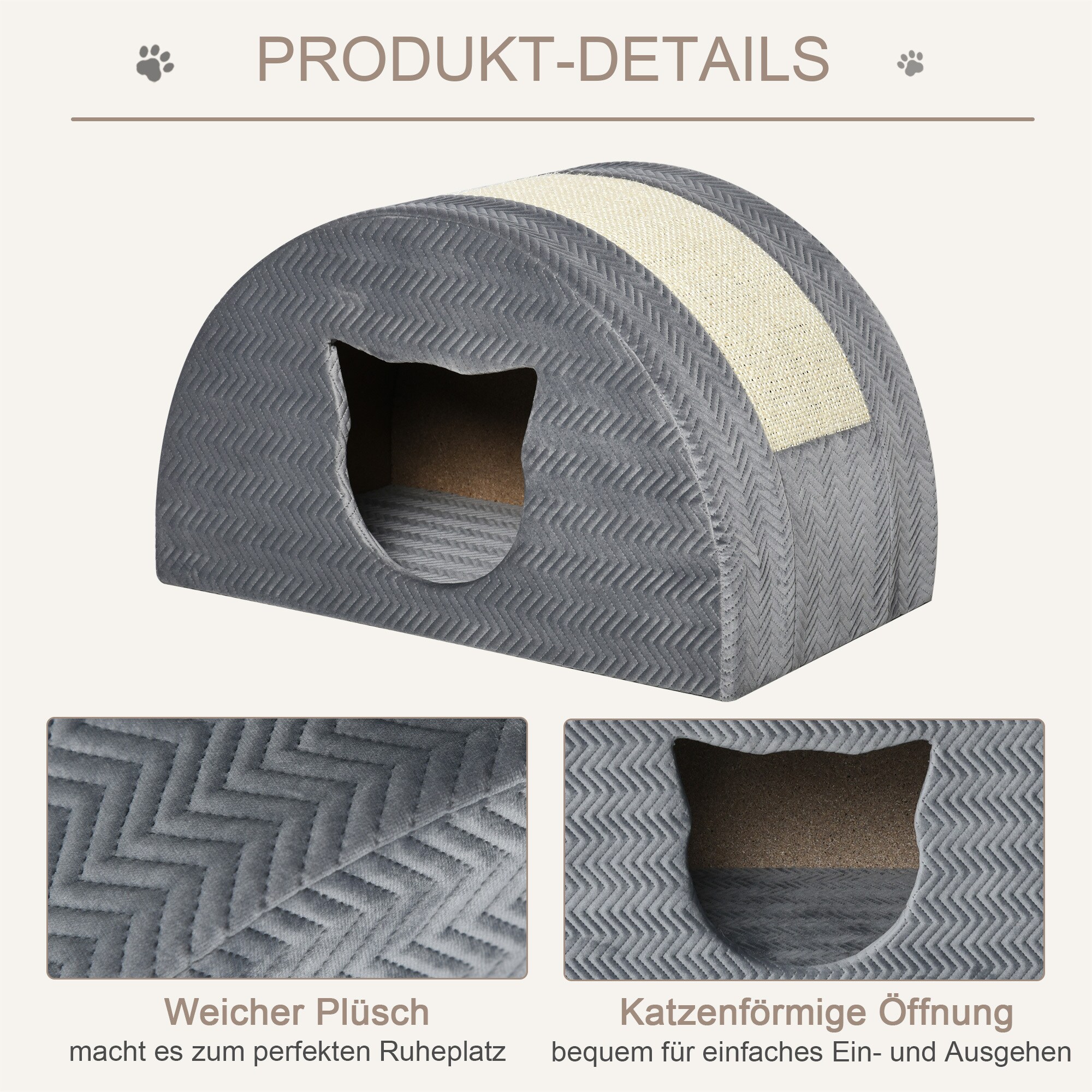 PawHut Katzenhöhle  mit Kratzbrett grau 48,5 x 30 x 30 cm (BxTxH)