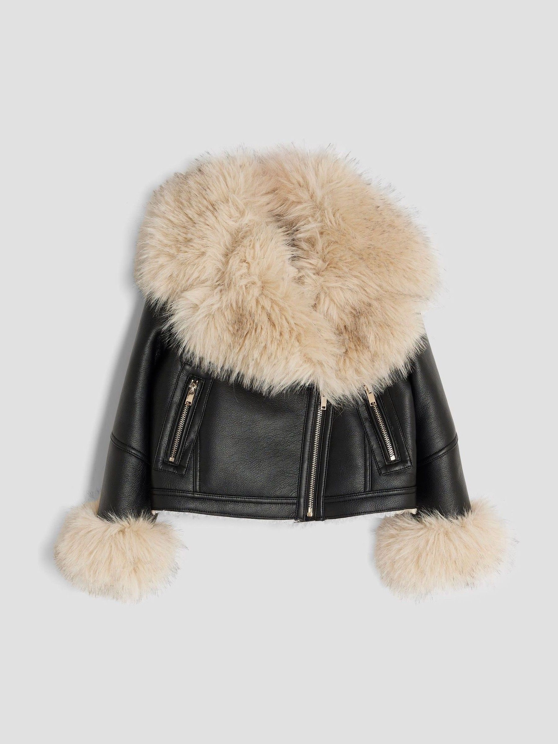 River Island Aviator Fur Biker Jacket