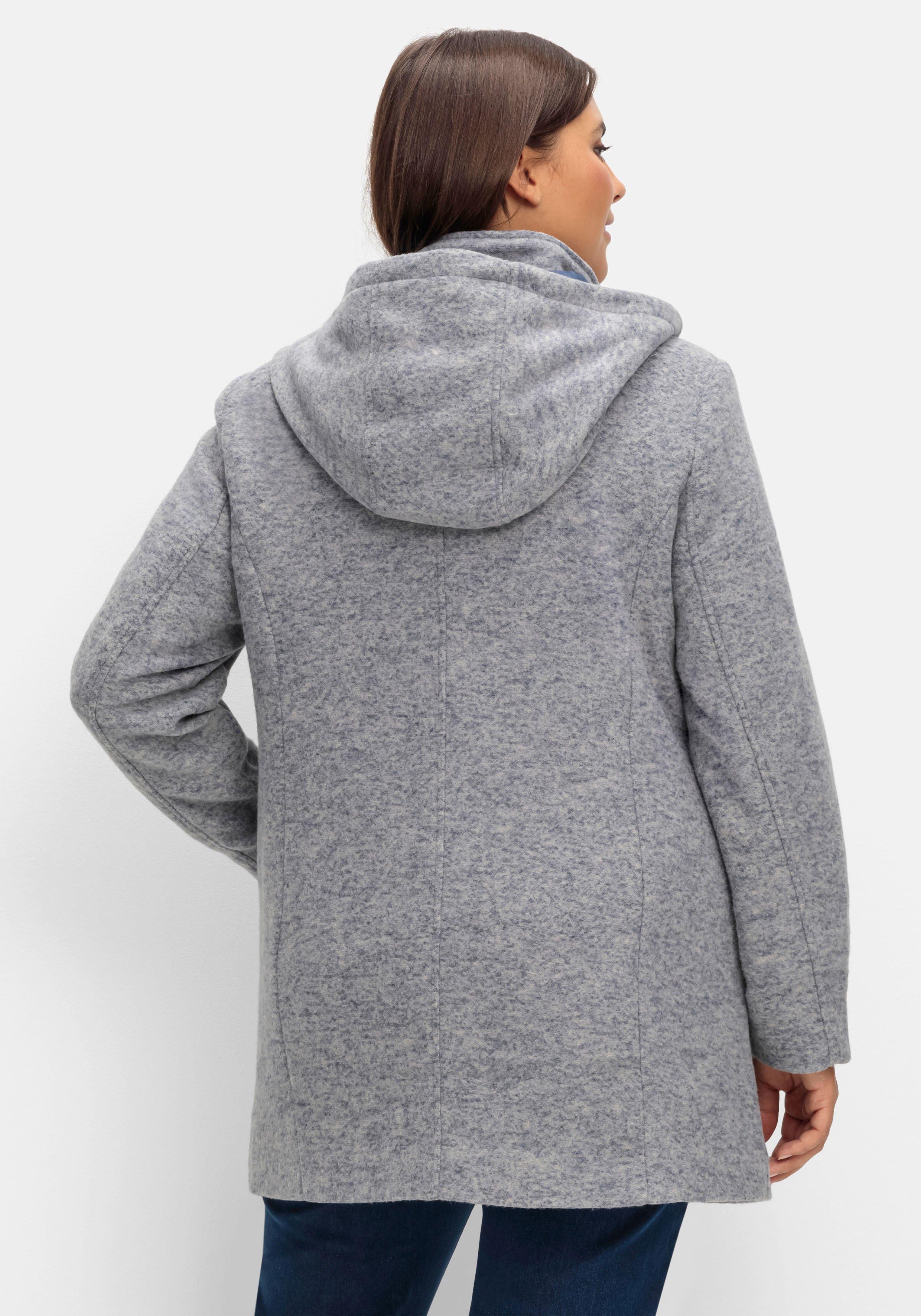 Lange Kapuzenjacke mit Kontrastdetails