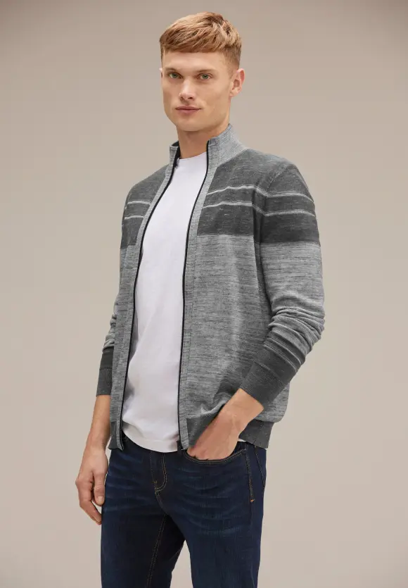 Streifendessin Strickjacke - stone grey melange