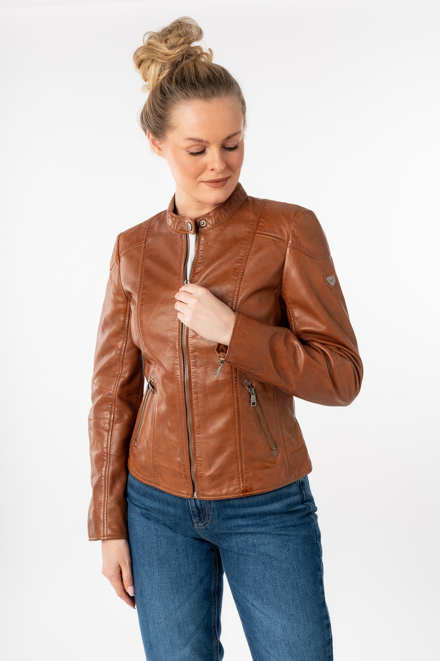 Mauritius Lederjacke »MWKeili« mit Stehkragen & Drucker