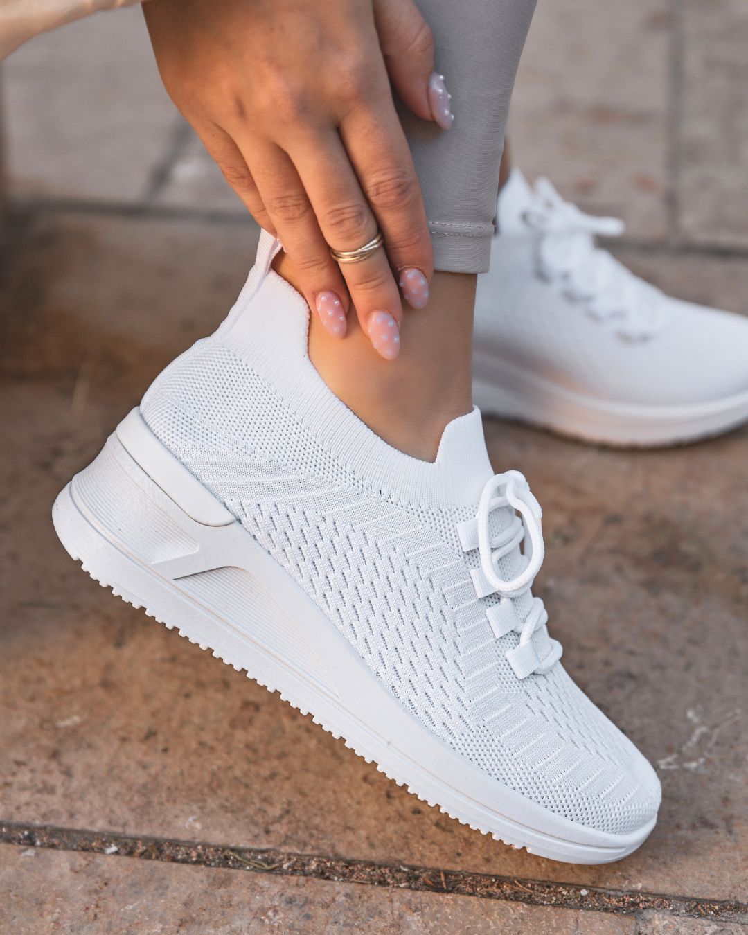 Basket femme blanche en toile blanche sport à lacets - Briana