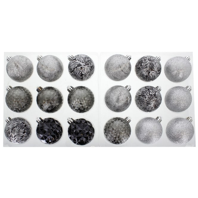 Christbaumkugeln silber/schwarz - bruchsicher - ø ca. 6 cm - 18 Stück