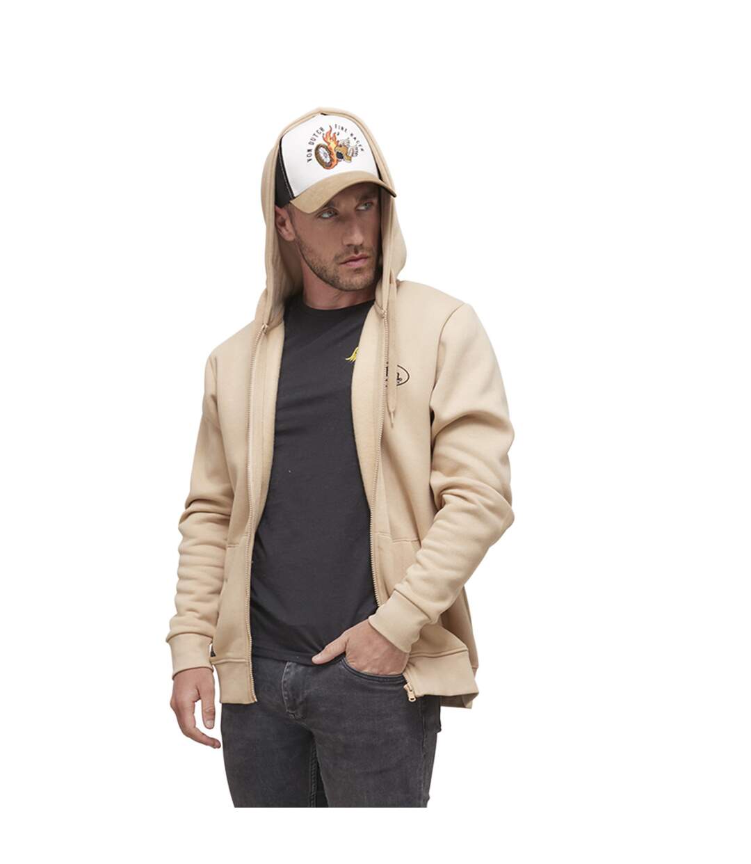 Sweat zippé avec capuche en coton homme Slimane