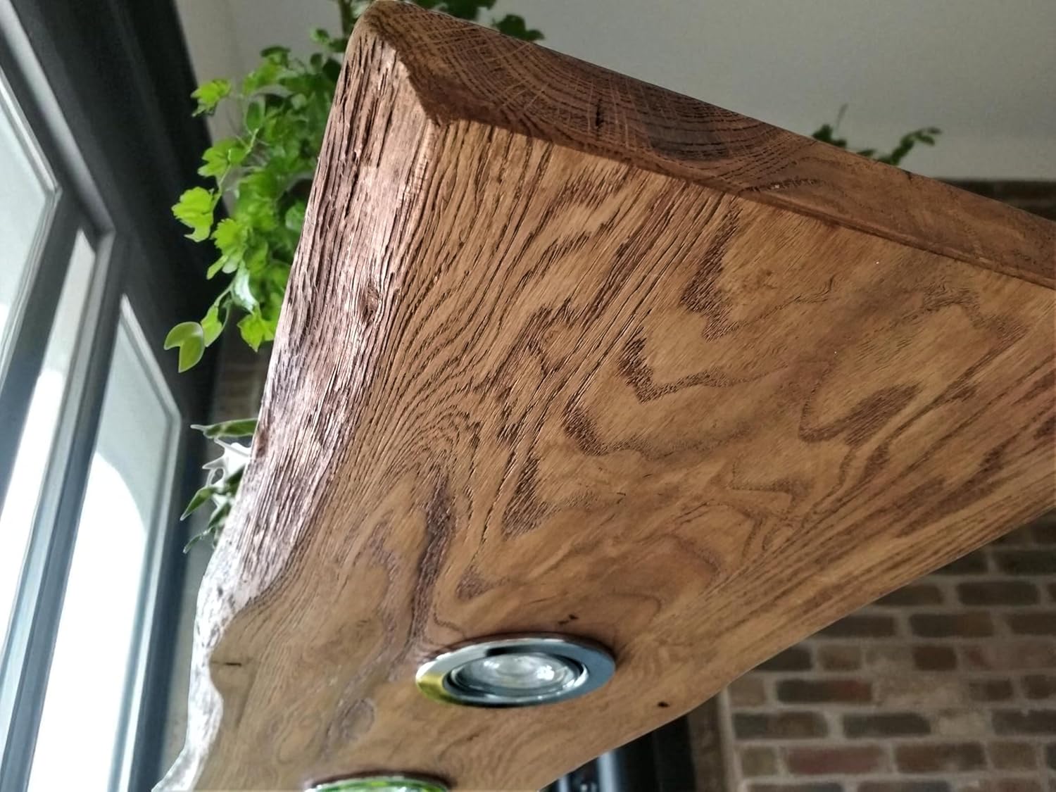 MAYA Esstischlampe Pendelleuchte Unikat Holz Hängelampe Hängeleuchte Led Vintage Set Leuchte Lampe Eiche dunkel geölt Massiv mit Baumkante (80cm) …