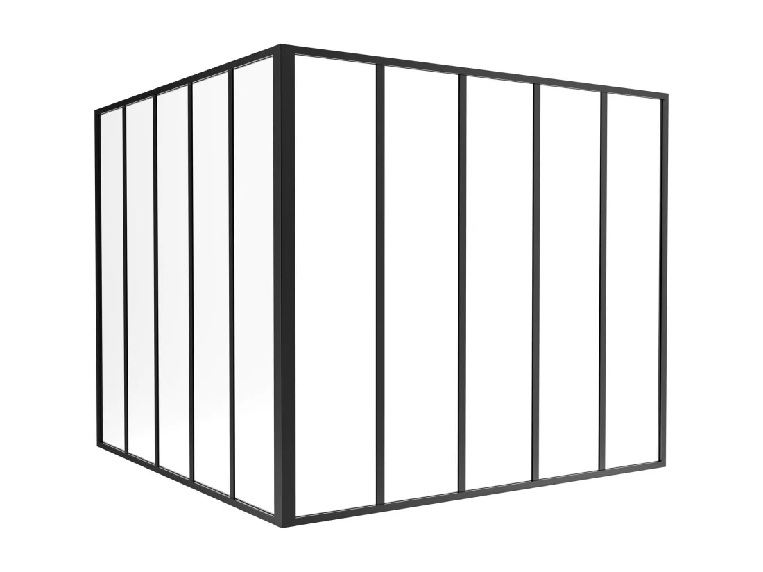 Verrière d'angle d'atelier en aluminium thermolaqué - L150 x L150 x H130 - Noir - BAYVIEW