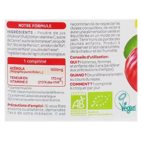Superdiet Acerola 1000 Orgânica 60 Comprimidos Mastigáveis