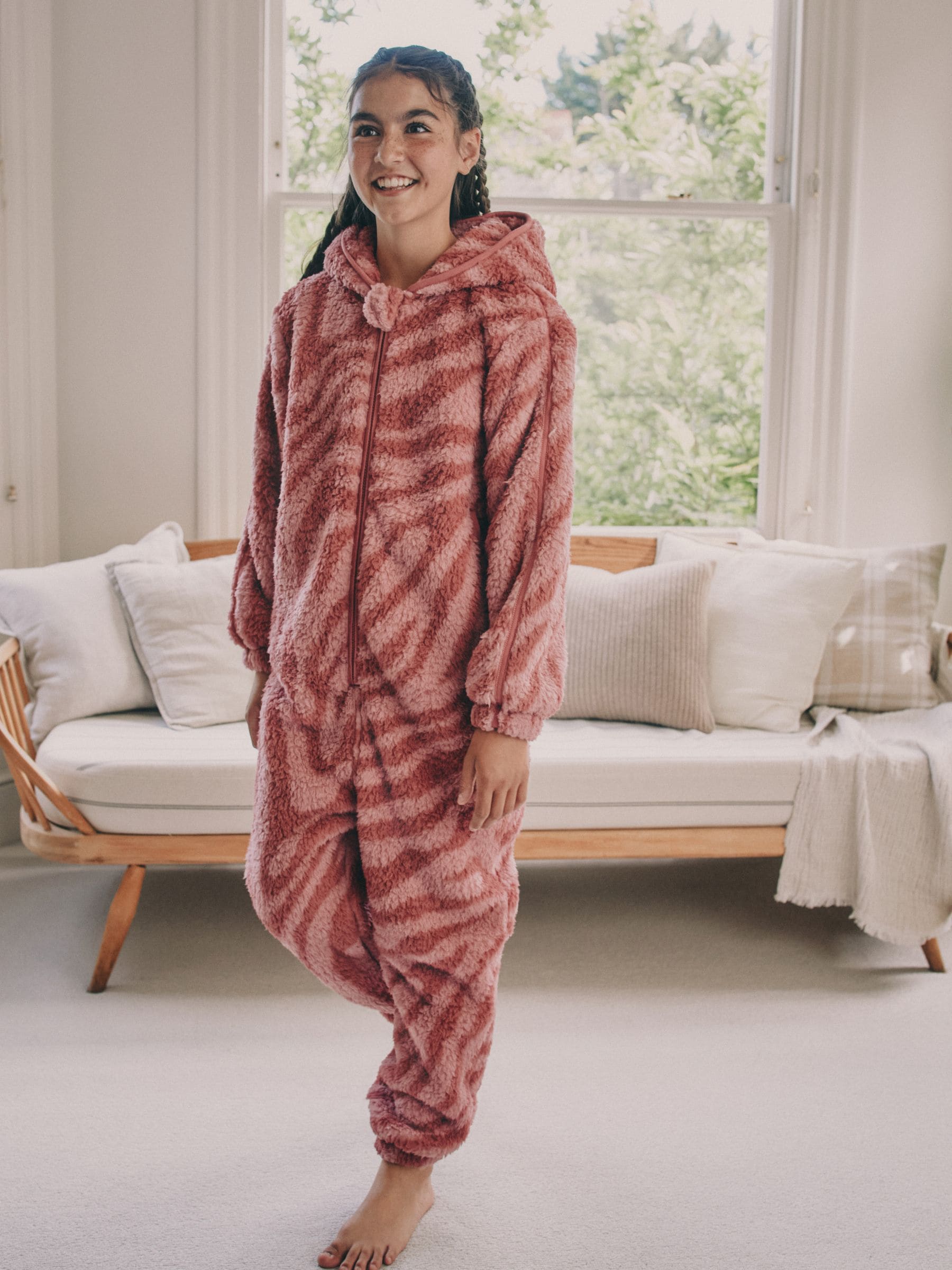 Roze met zebraprint - Fleece All-In-One (1,5 - 16 jr)