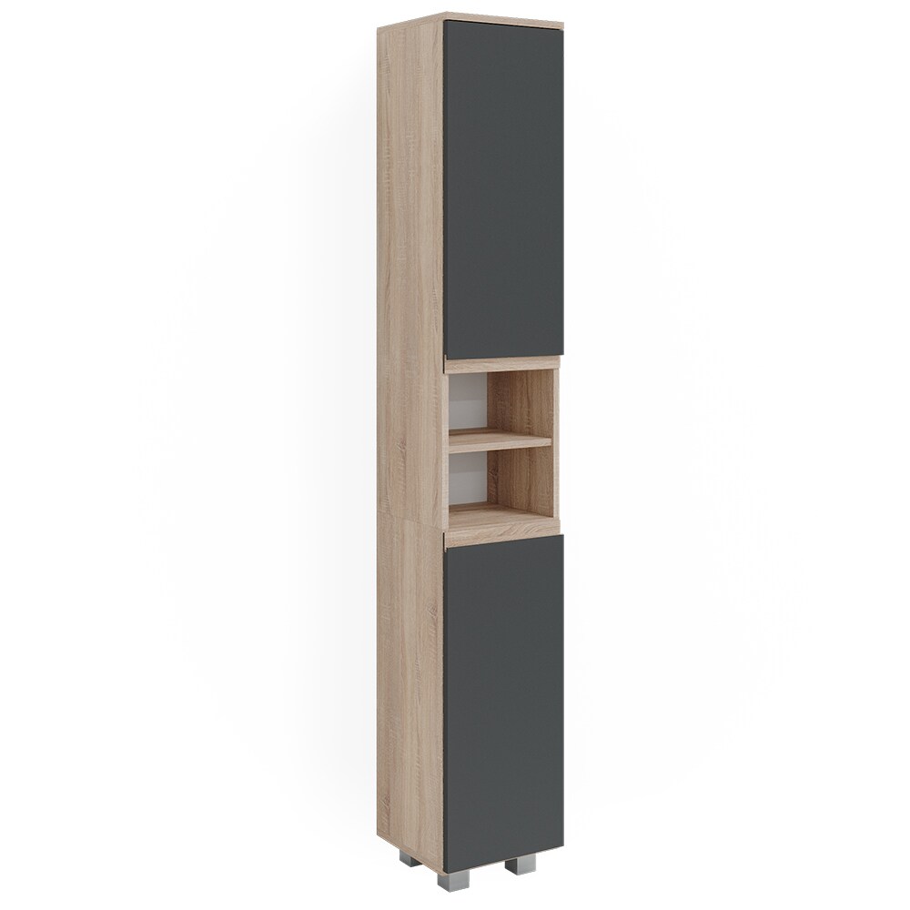 Vicco Hochschrank Badschrank Badezimmermöbel J-shape Sonoma Anthrazit modern 30x190cm Badezimmer Schrank Badmöbel Schranktür Schrankfach Aufbewahrung Ablage